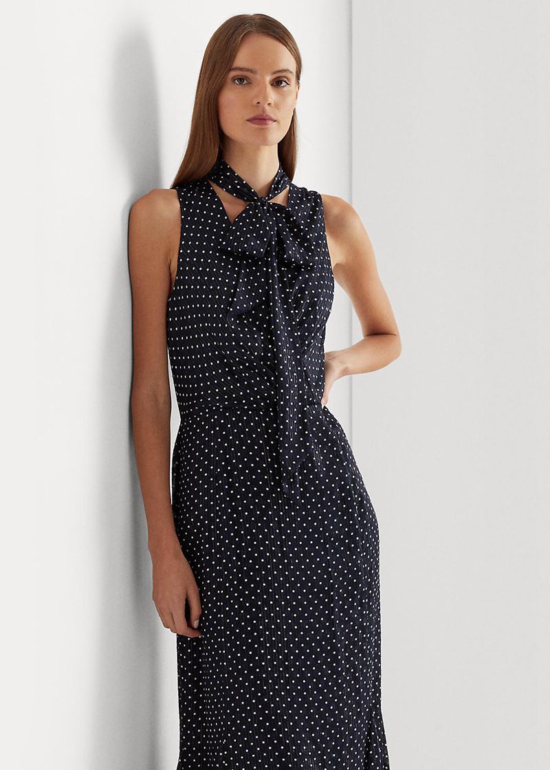 Sukienka Lauren Damska Granatowe Polka-Dot Metallic Lato Gown 697035-LGK